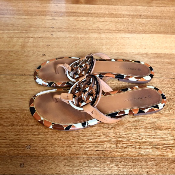 Tory Burch tricolour logo flip flops - Picture 2 of 8